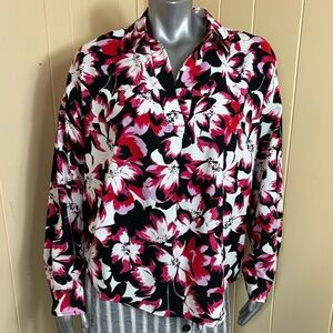 Rafaella Woman's Floral Blouse Tunic Top Size XL Bohemian Black Pink White